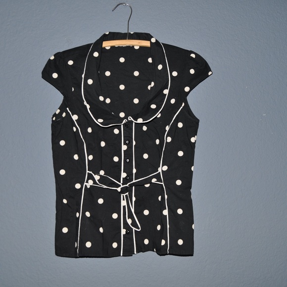 ANN TAYLOR Black Polka Dots Retro Blouse Top [C3] - Picture 5 of 6